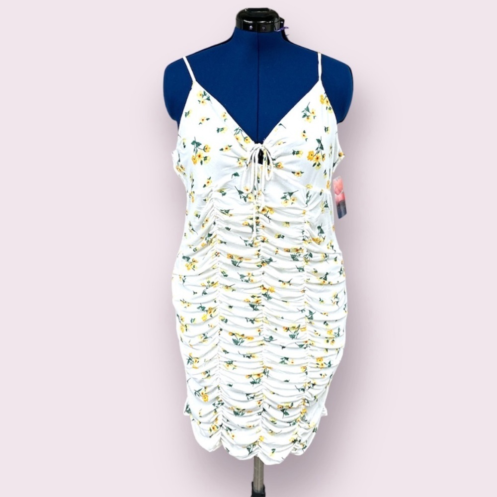 NWT Haley & June White Floral Spaghetti Strap Ruched Dress Women’s Plus Size 2X